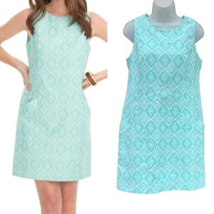 SOUTHERN TIDE Size 4 Teal & White Paislee Ikat Jacquard Sleeveless Shift Dress